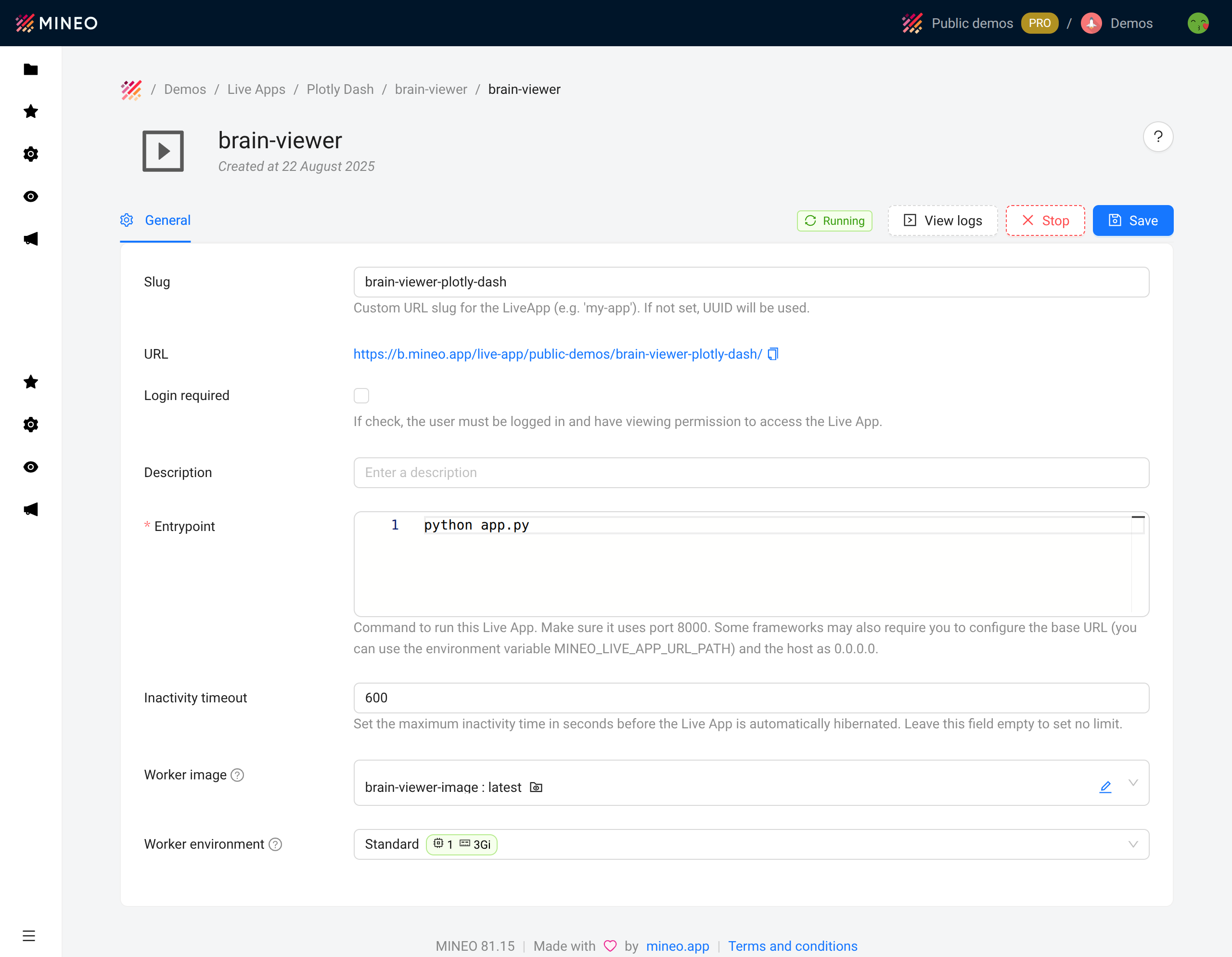 Live Apps deployment interface