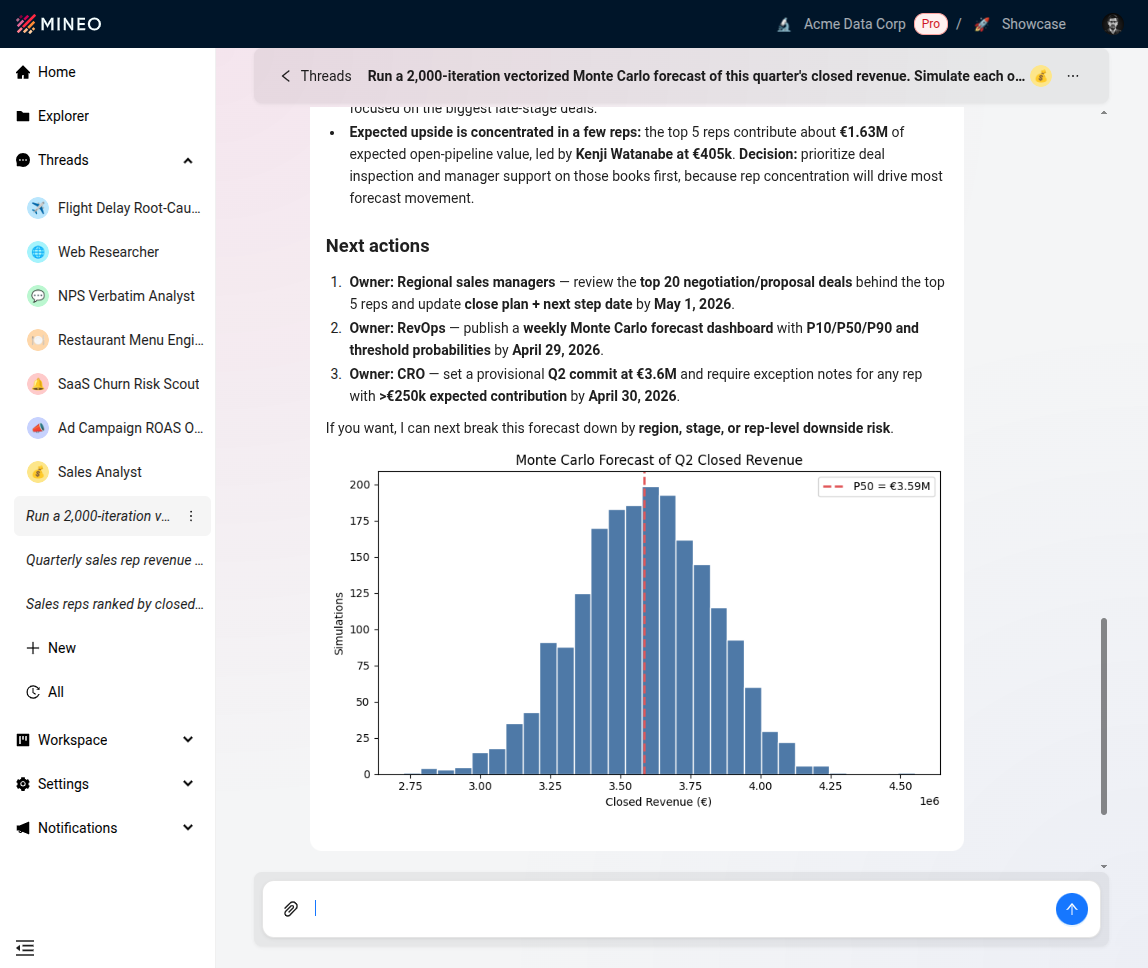 Code Interpreter running inside a MINEO Thread
