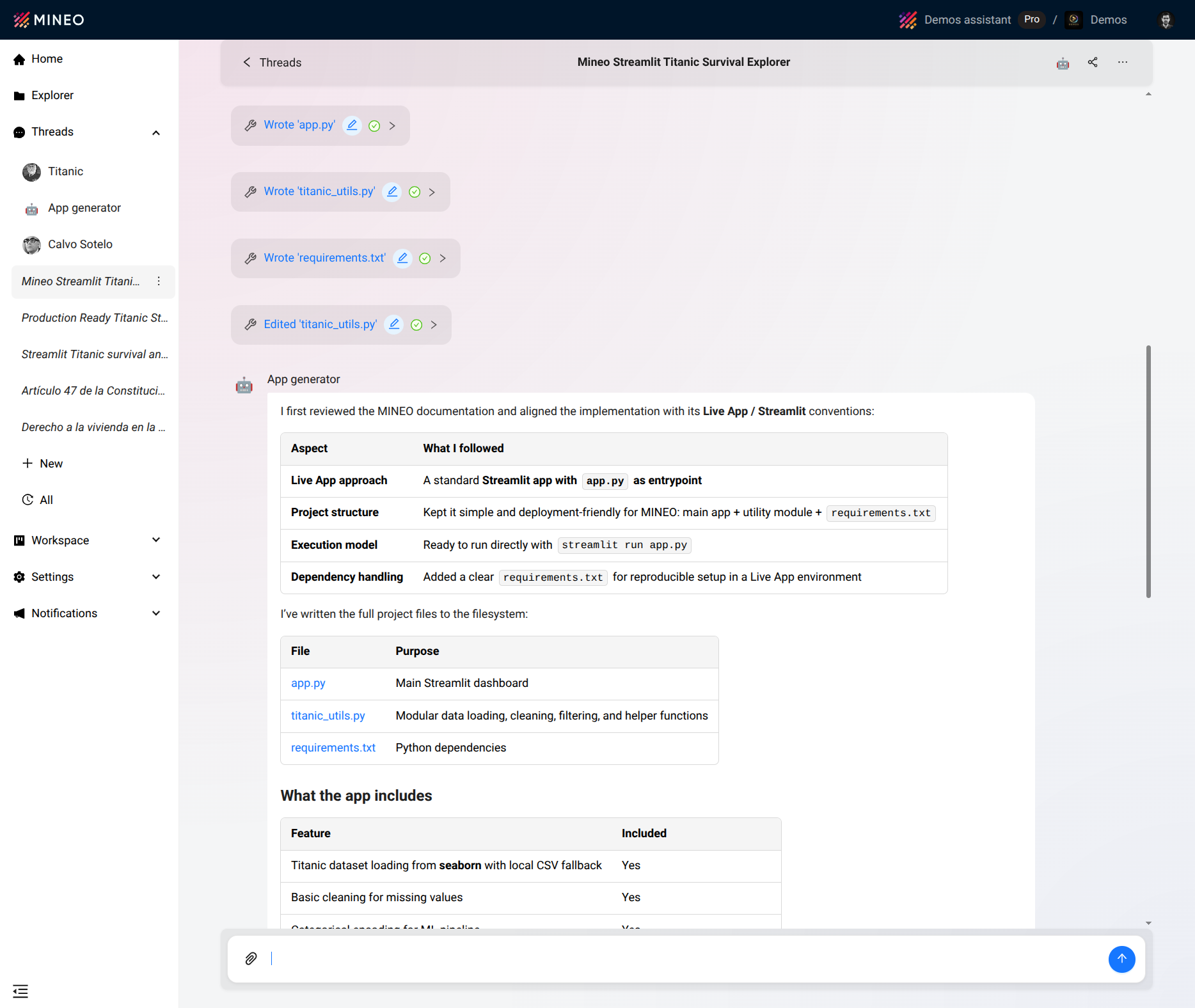Files attached to a MINEO Thread