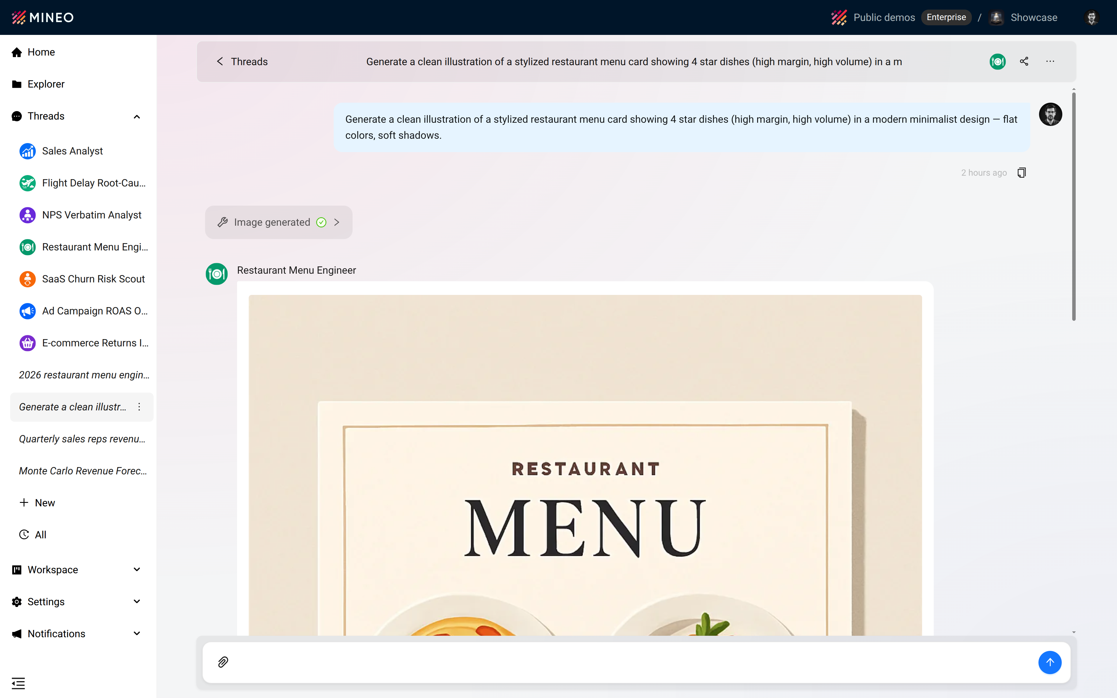Image generation tool inside a MINEO Thread