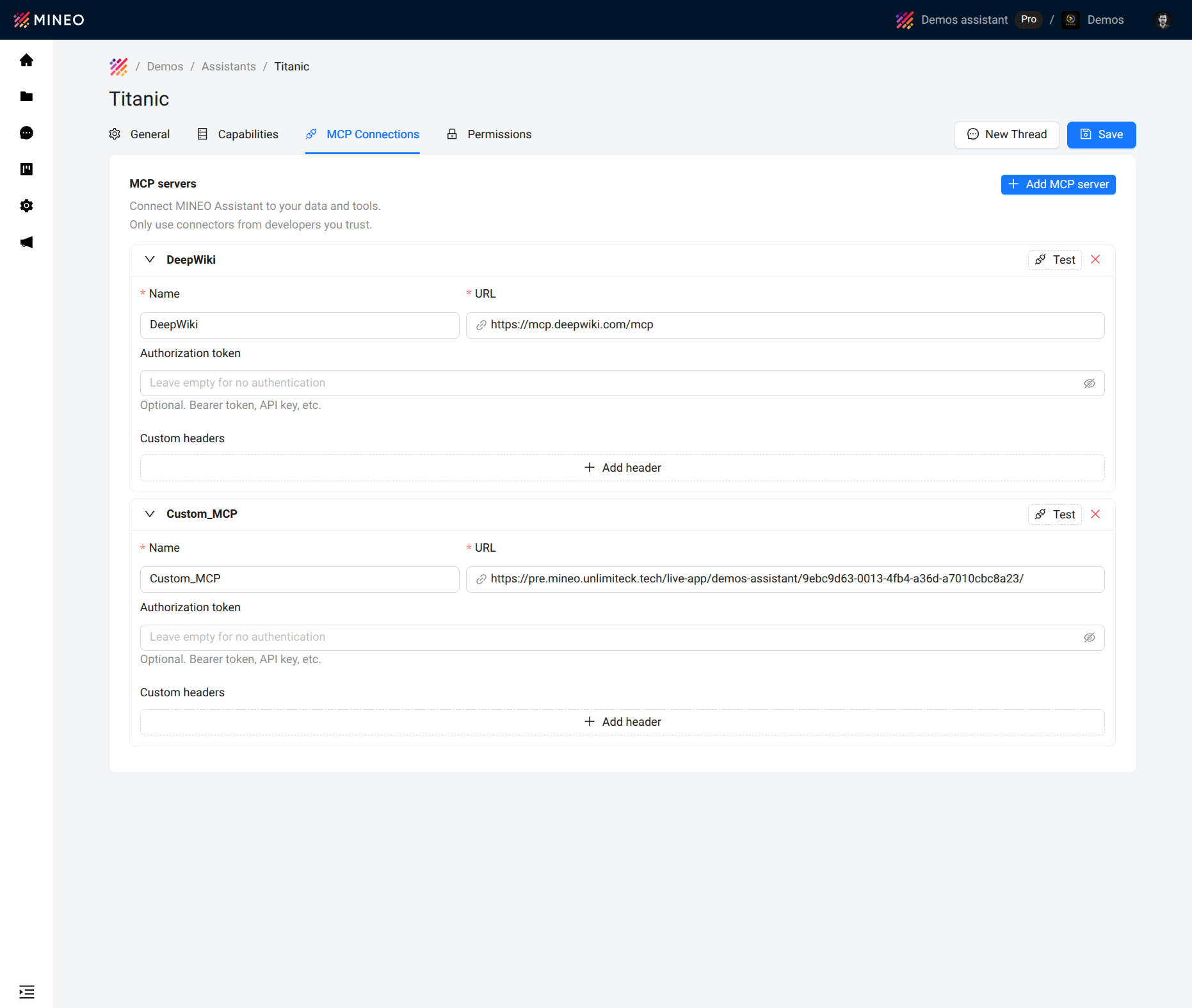 MCP server configuration in MINEO
