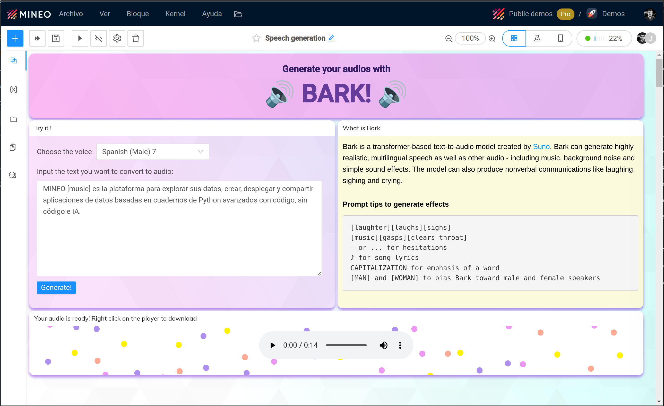 Audio Generation with Bark